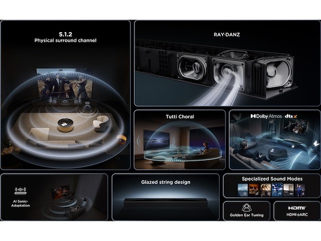 Tcl q75h 5.1.2 dolby atmos/dts:x soundbar met draadloze subwoofer - afbeelding 2 van  5