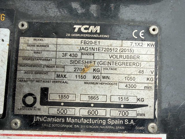Tcm - 2015 - fb20-e1 - vorkheftruck - afbeelding 8 van  22