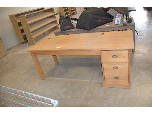 Teak bureel 3 laden afm. 200x80 - afbeelding 1 van  9