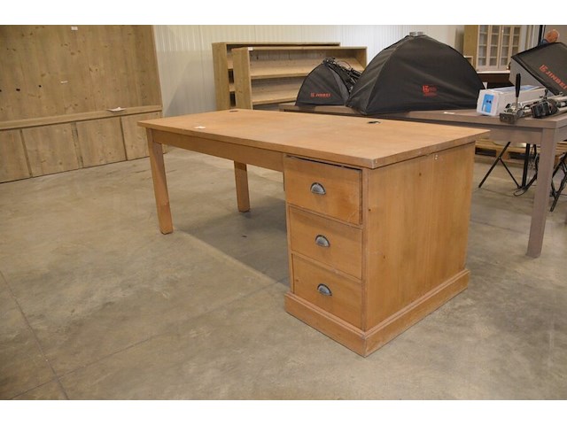 Teak bureel 3 laden afm. 200x80 - afbeelding 2 van  9