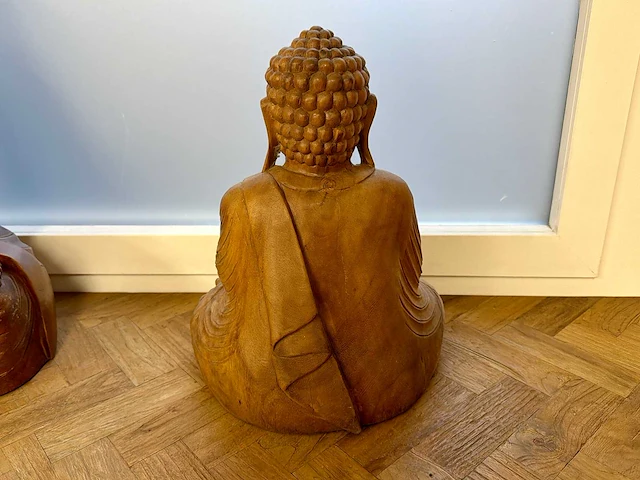 Teak houten buddha 40 cm - afbeelding 3 van  3