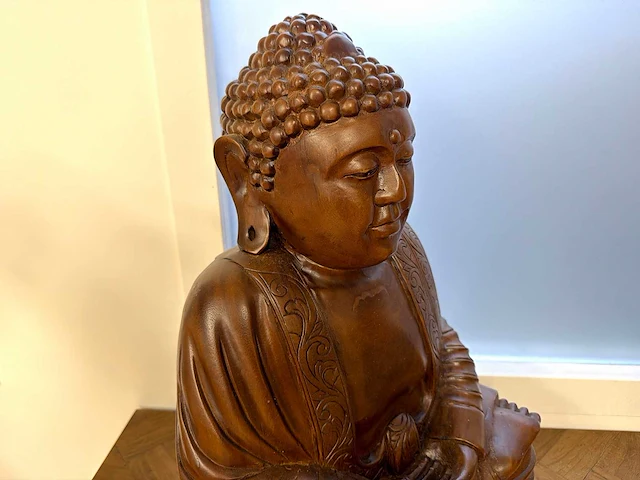 Teak houten buddha 60 cm. - afbeelding 3 van  3