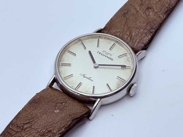 Technos napoleon mechanisch horloge met struisvogel lederen band - afbeelding 4 van  7