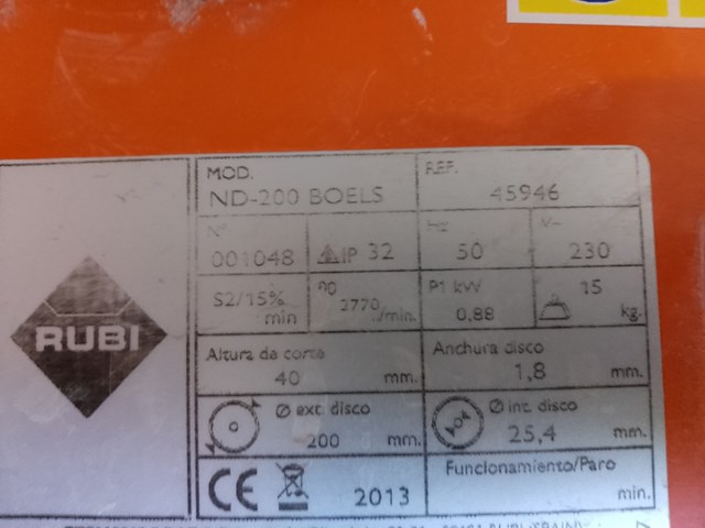 Tegelzaag - 400mm - 230v rubi, nd-200, bouwjaar 2014 - afbeelding 5 van  6