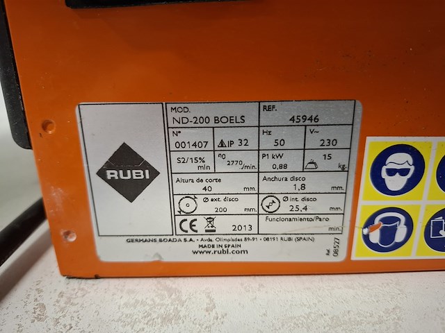 Tegelzaag - 400mm - 230v rubi, nd-200, bouwjaar 2016 - afbeelding 2 van  6