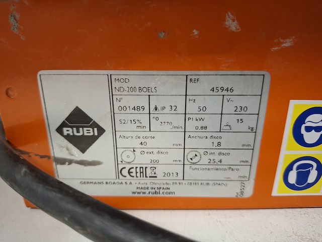 Tegelzaag - 400mm - 230v rubi, nd-200, bouwjaar 2016 - afbeelding 3 van  7