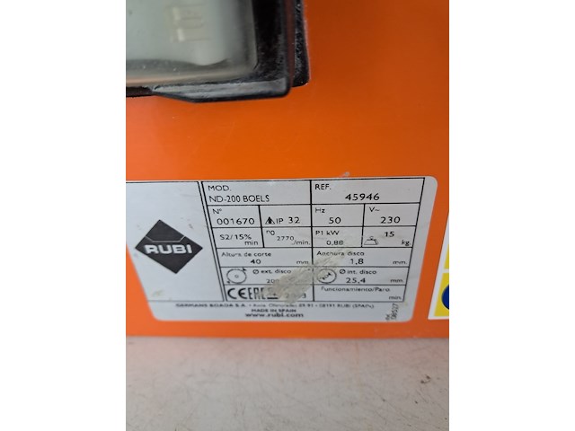 Tegelzaag - 400mm - 230v rubi, nd-200, bouwjaar 2017 - afbeelding 6 van  9
