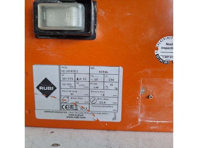 Tegelzaag - 400mm - 230v rubi, nd-200, bouwjaar 2017 - afbeelding 3 van  6