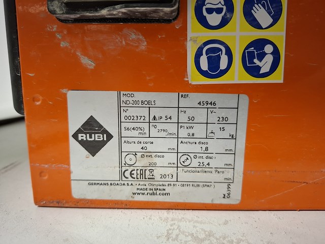 Tegelzaag - 400mm - 230v rubi, nd-200, bouwjaar 2018 - afbeelding 2 van  5