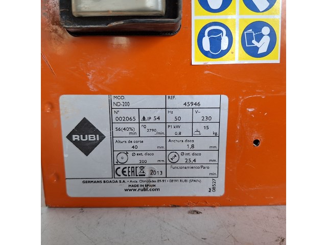 Tegelzaag - 400mm - 230v rubi, nd-200, bouwjaar 2018 - afbeelding 3 van  6