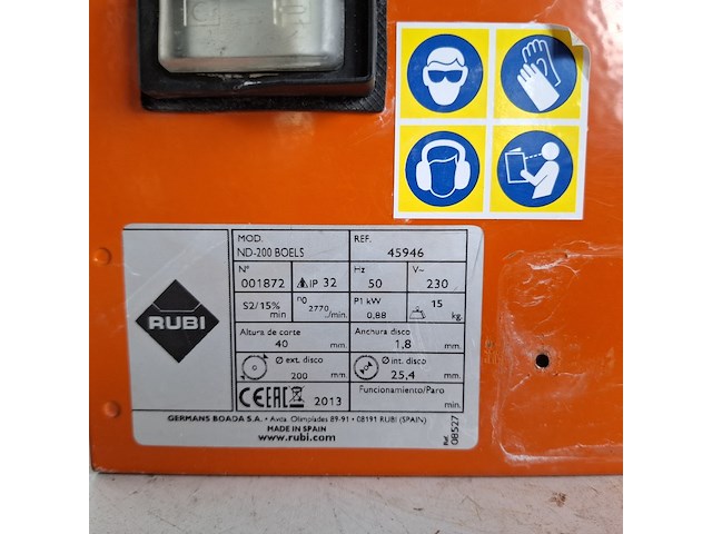 Tegelzaag - 400mm - 230v rubi, nd-200, bouwjaar 2018 - afbeelding 3 van  6