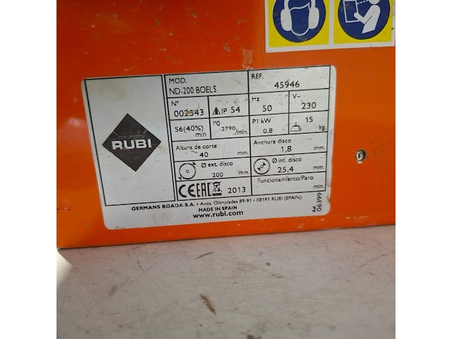 Tegelzaag - 400mm - 230v rubi, nd-200, bouwjaar 2019 - afbeelding 5 van  5