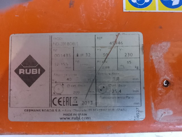 Tegelzaag 400mm 230v rubi, nd-200, bouwjaar 2016 - afbeelding 6 van  7