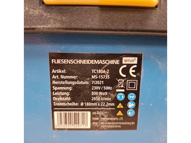 Tegelzaagmachine bitux, tc180a-2, bouwjaar 2021 - afbeelding 3 van  4