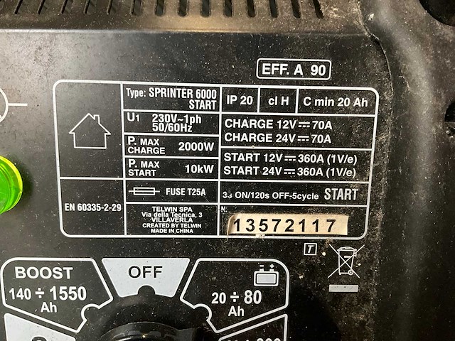Telwin sprinter 6000 start acculader - afbeelding 4 van  5
