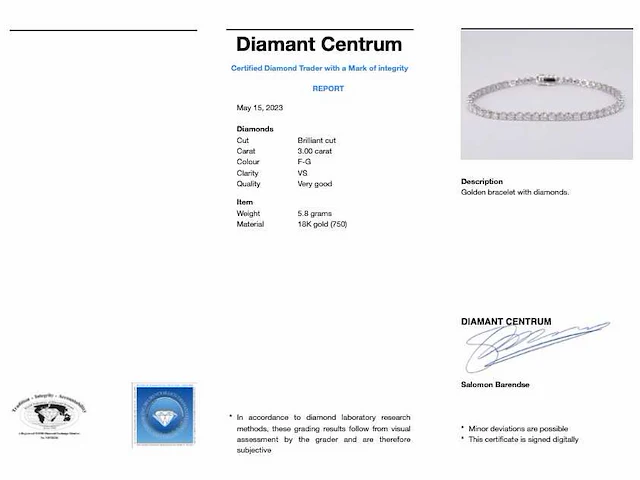 Tennisarmband diamant 3.00 ct - afbeelding 9 van  9