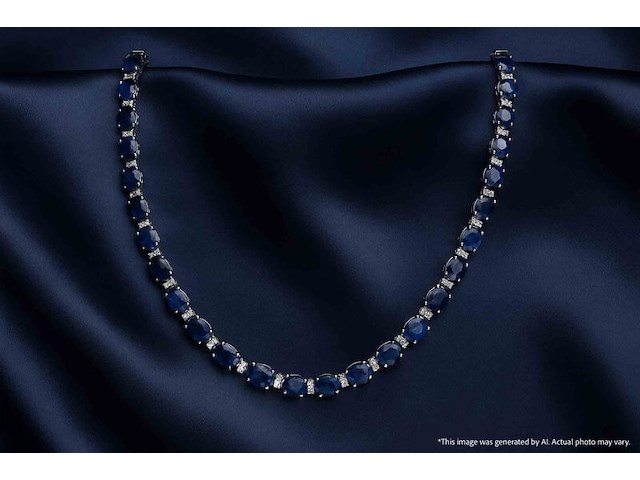 Tenniscollier met grote saffieren en natuurlijke diamanten - afbeelding 2 van  9
