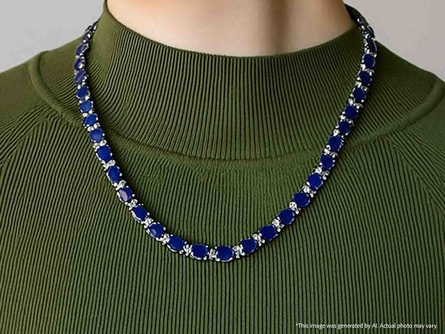 Tenniscollier met grote saffieren en natuurlijke diamanten - afbeelding 9 van  9