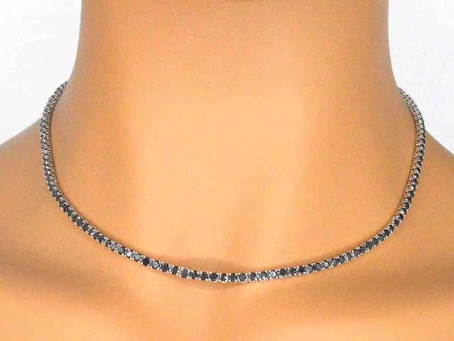 Tenniscollier met natuurlijke zwarte diamanten (enhanced) - afbeelding 5 van  12