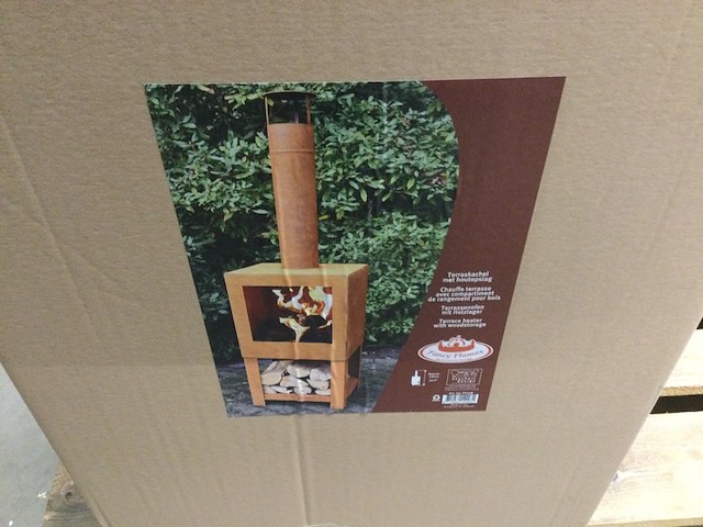 Terraskachel roest met houtopslag, esschert design, ff298, roest - afbeelding 2 van  3