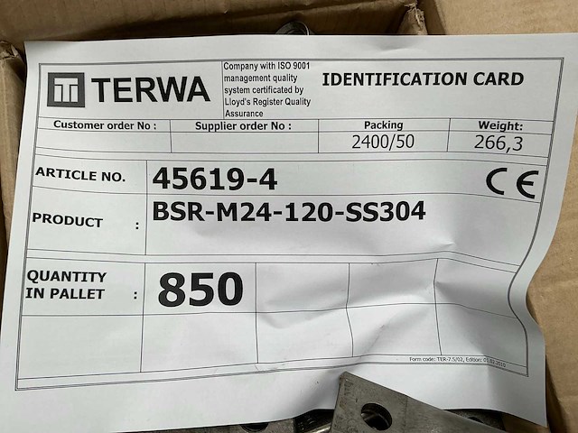 Terwa bsr-m24-120-ss304 huls bevestigingselement (850x) - afbeelding 1 van  1