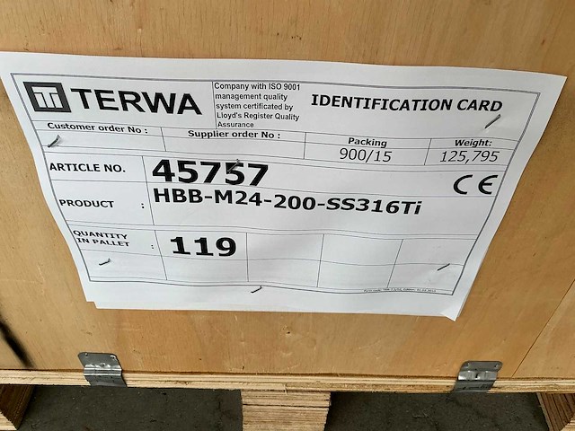 Terwa hbb-m24-200-ss316ti hbb hijsboutanker 2500kg (119x) - afbeelding 5 van  5