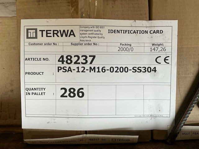 Terwa psa-12-m16-0200-ss304 psa-stekanker (286x) - afbeelding 1 van  1