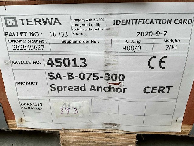 Terwa sa-b-075-300 sprei anker (393x) - afbeelding 6 van  6