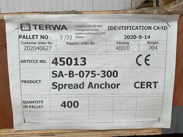 Terwa sa-b-075-300 sprei anker (400x) - afbeelding 6 van  6