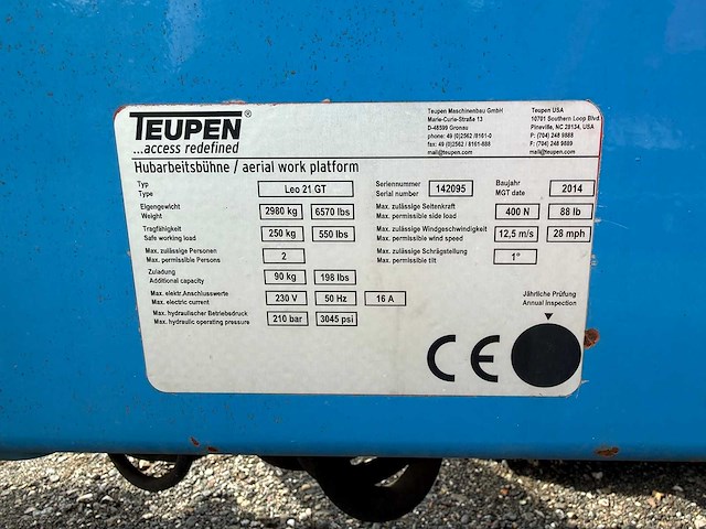 Teupen - 2014 - leo 21 gt - spin hoogwerker - afbeelding 20 van  23
