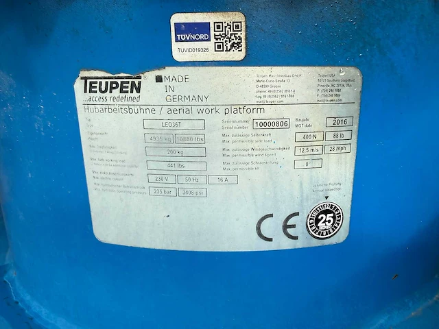 Teupen - 2016 - leo 36t - spinhoogwerker - afbeelding 39 van  45