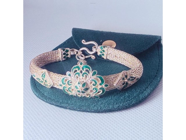 Thais zilveren juweliersarmband met emaille details - afbeelding 1 van  6