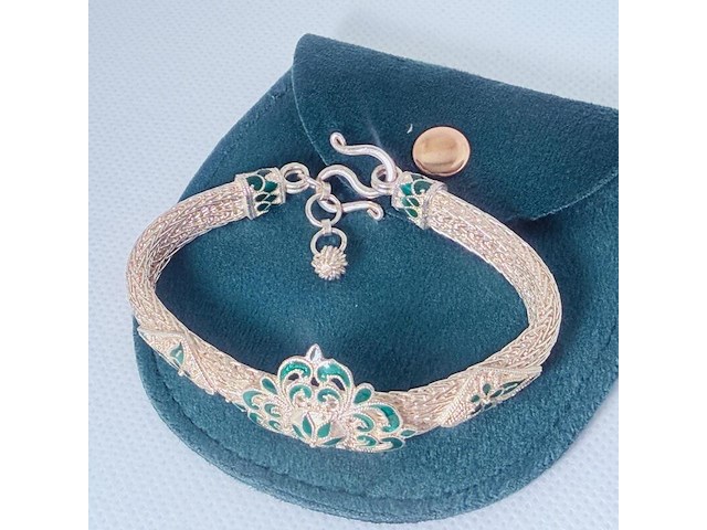 Thais zilveren juweliersarmband met emaille details - afbeelding 2 van  6