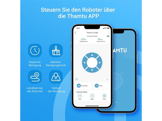 Thamtu g10h robotstofzuiger met dweilfunctie, voor harde vloeren, tapijt, dierenharen - afbeelding 4 van  6