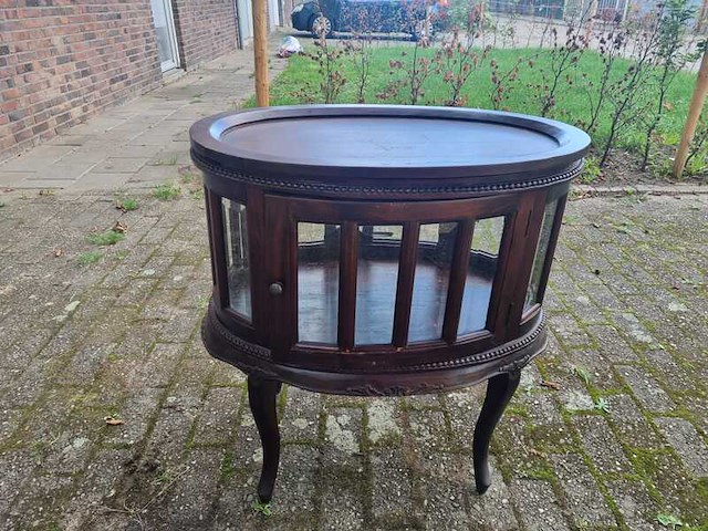 Theekastje compleet met 2 deuren en serveerblad, bruin - afbeelding 3 van  9