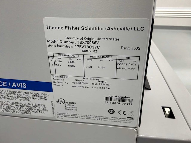 Thermo scientific tsx70086v ult laboratoriumvriezer - afbeelding 2 van  2
