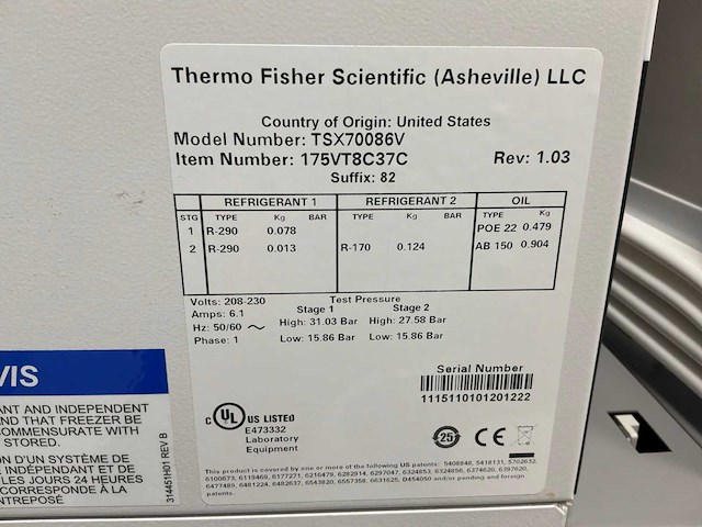 Thermo scientific tsx70086v ult laboratoriumvriezer - afbeelding 3 van  3