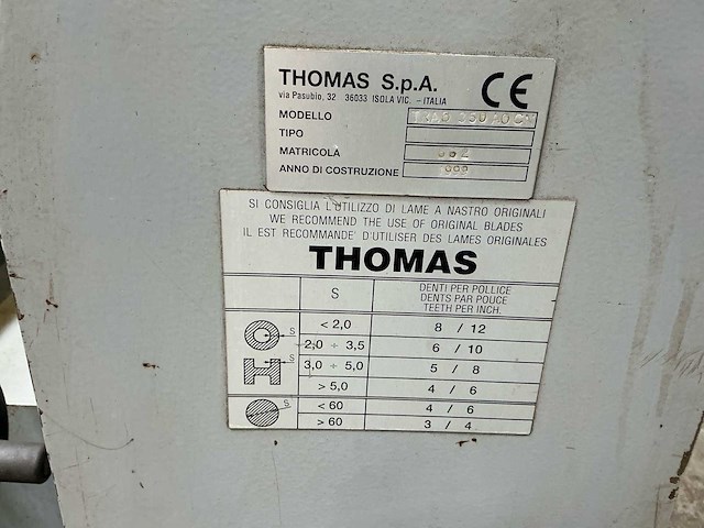 Thomas s.p.a. - trad 350 ao cn - thomas tra 350 ao cn automatische metaalbandzaag - afbeelding 11 van  17