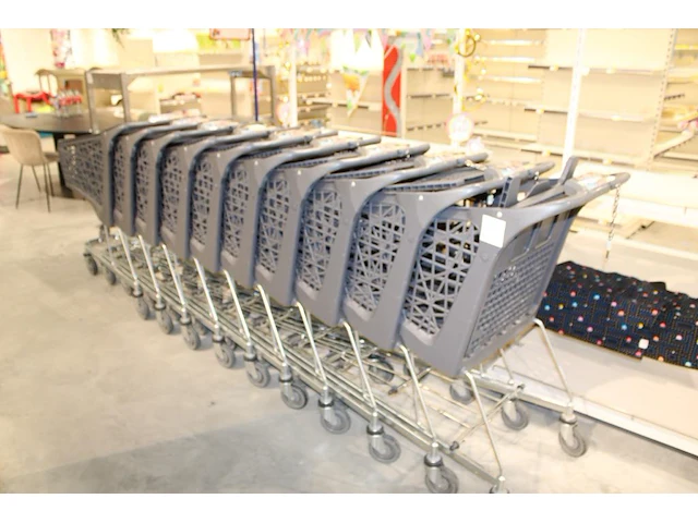 Tien winkelwagens wanzi. inclusief metalen stallingsbeugel met kettingsysteem en twee kinderwinkelwagens. l... - afbeelding 1 van  6