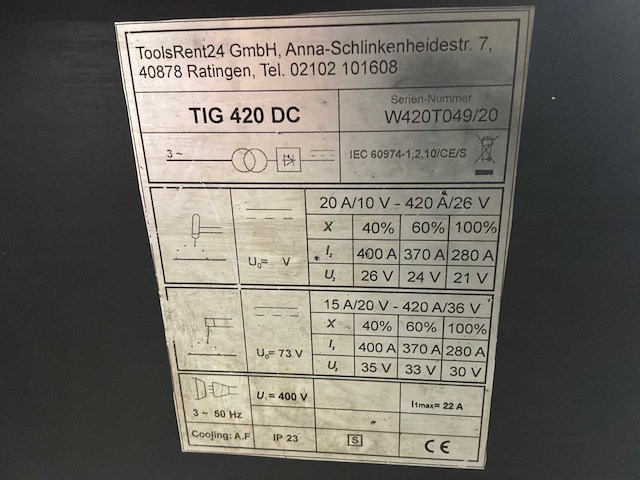 Tig 420 dc tig-lasmachine - afbeelding 9 van  9
