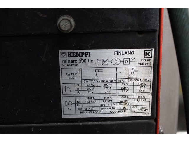 Tig lasapparaat kemppi minarc 300tig op kar. bouwjaar onbekend. - afbeelding 3 van  3