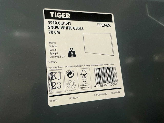 Tiger show white gloss 5910.0.01.41 spiegel 70cm - afbeelding 3 van  3