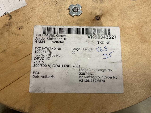 Tkd kabel öpvc-jz 7g1.5mm2 installatiedraad op haspel - afbeelding 2 van  2