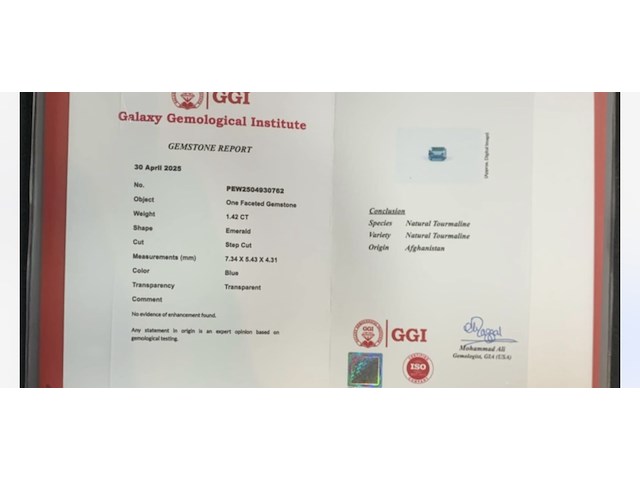 Toermalijn - 1.40 carat natuurlijke lagoon toermalijn (gecertificeerd) - afbeelding 3 van  4