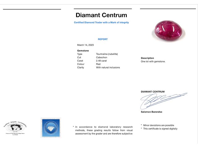 Toermalijn - 2.48 carat echte toermalijn (rubellite) - afbeelding 3 van  3