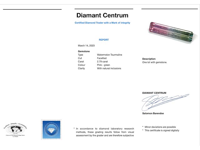 Toermalijn - 2.79 carat echte watermeloen toermalijn (gecertificeerd) - afbeelding 3 van  3