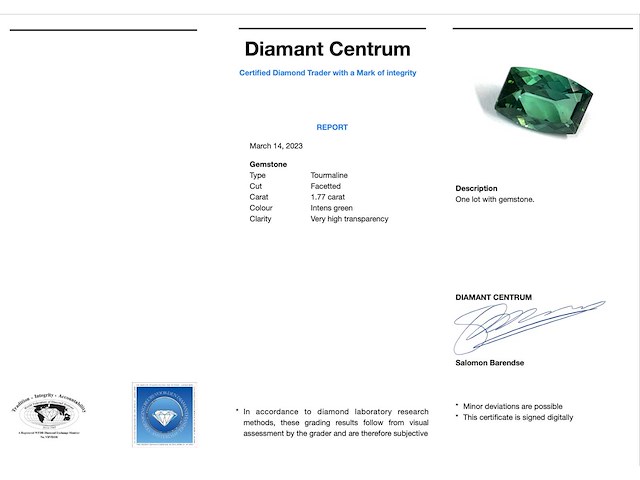 Toermalijn 1.77 carat gecertificeerd - afbeelding 3 van  3