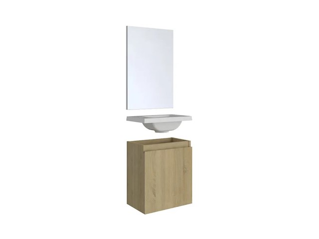 Toiletmeubel fontein 40 cm + spiegel, allibert, porto pack, wit / hout - afbeelding 1 van  6