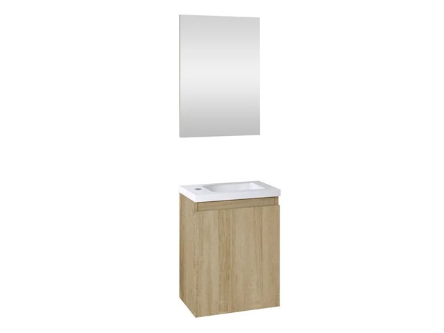 Toiletmeubel fontein 40 cm + spiegel, allibert, porto pack, wit / hout - afbeelding 2 van  6