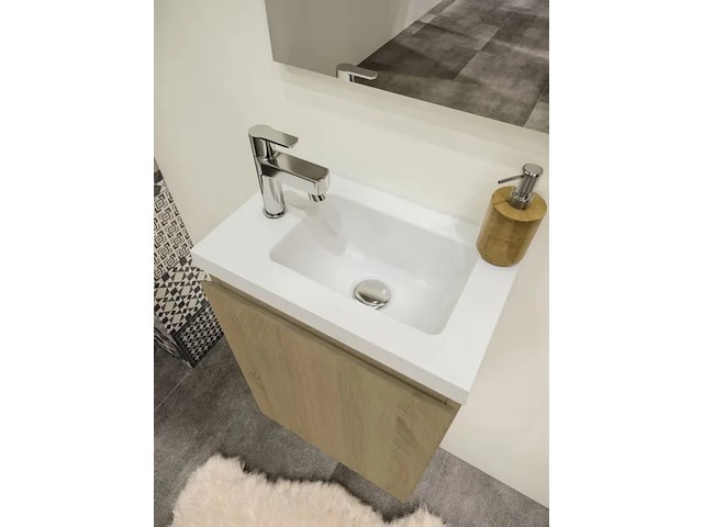 Toiletmeubel fontein 40 cm + spiegel, allibert, porto pack, wit / hout - afbeelding 3 van  6